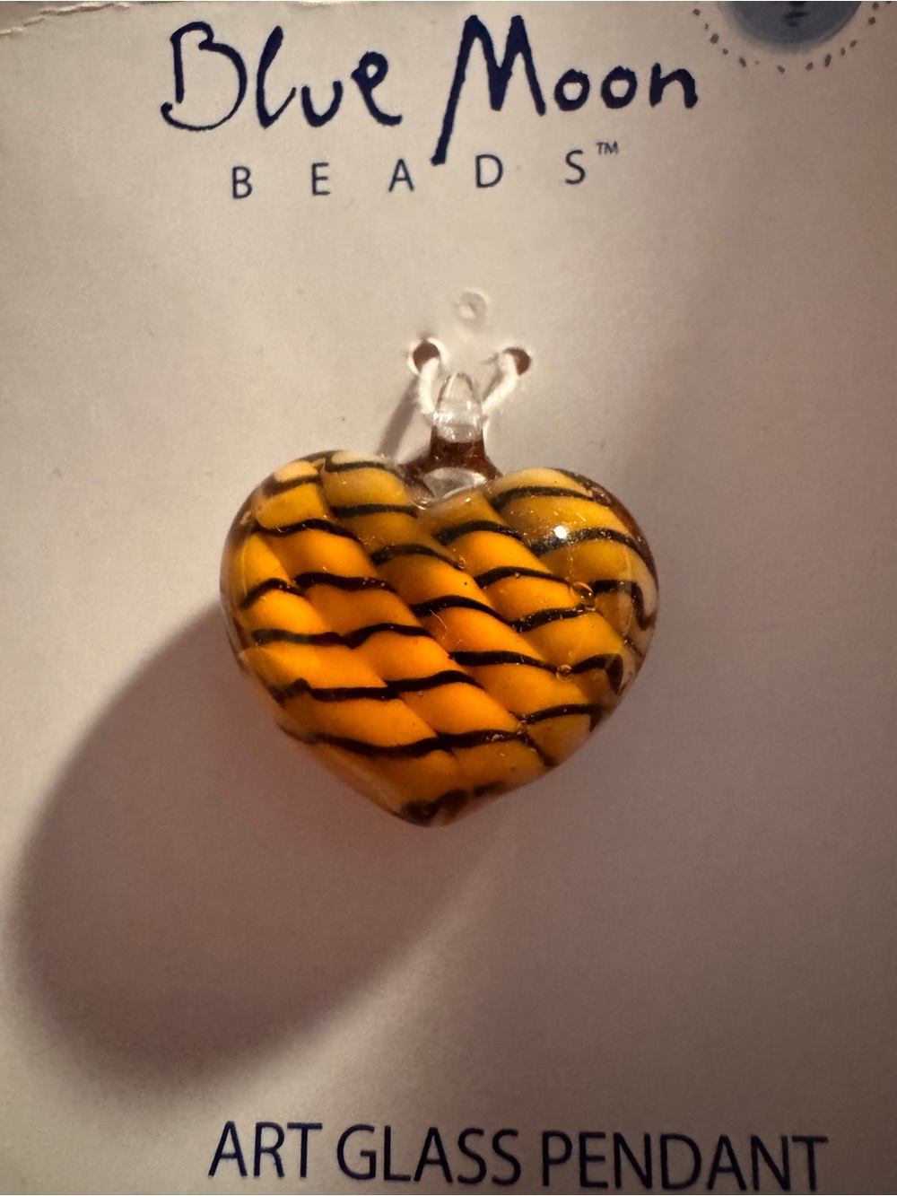 Blue Moon Art Glass Heart Pendant - Yellow & Black
